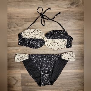 Women's Victoria's Secret 2-Piece Bikini Black & Ivory Size 36A, Medium Bottom